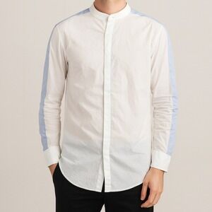 Tim coppens Men's White & Blue Long‎ Sleeve Button-Up Shirt Size S Casual